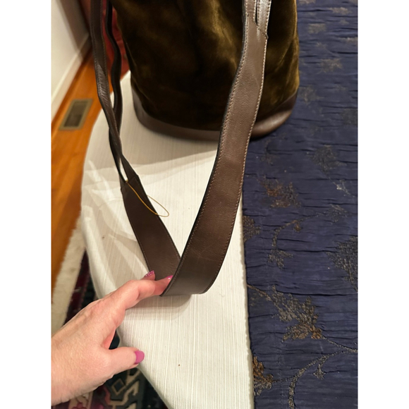 Celine Green-Brown Suede & Brown Leather Triomphe Bucket Shoulder Bag - Picture 14 of 16